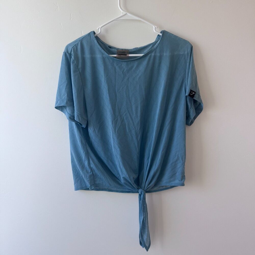 Gymshark Blue Tie Front Short Sleeve Athletic Crop Top Size M
